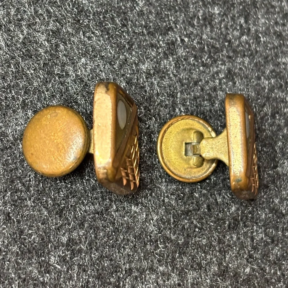 Vintage Gold and Bronze Cufflinks with Mother of Pearl Inlay